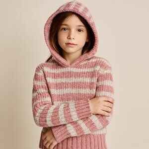 Justice Hooded Striped Pullover Sweater Pink White Medium 10